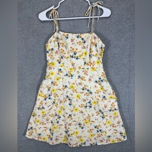 Linen Blend Tie Straps Floral Mini Dress Size M Cottagecore Summer Old Navy
